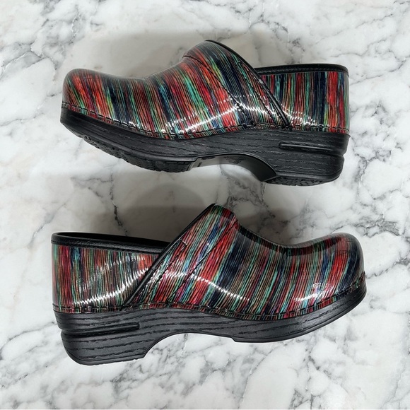 Dansko Pro XP Multi-Colored Striped Patent Leather Clogs Size 5.5/6 - Picture 5 of 12